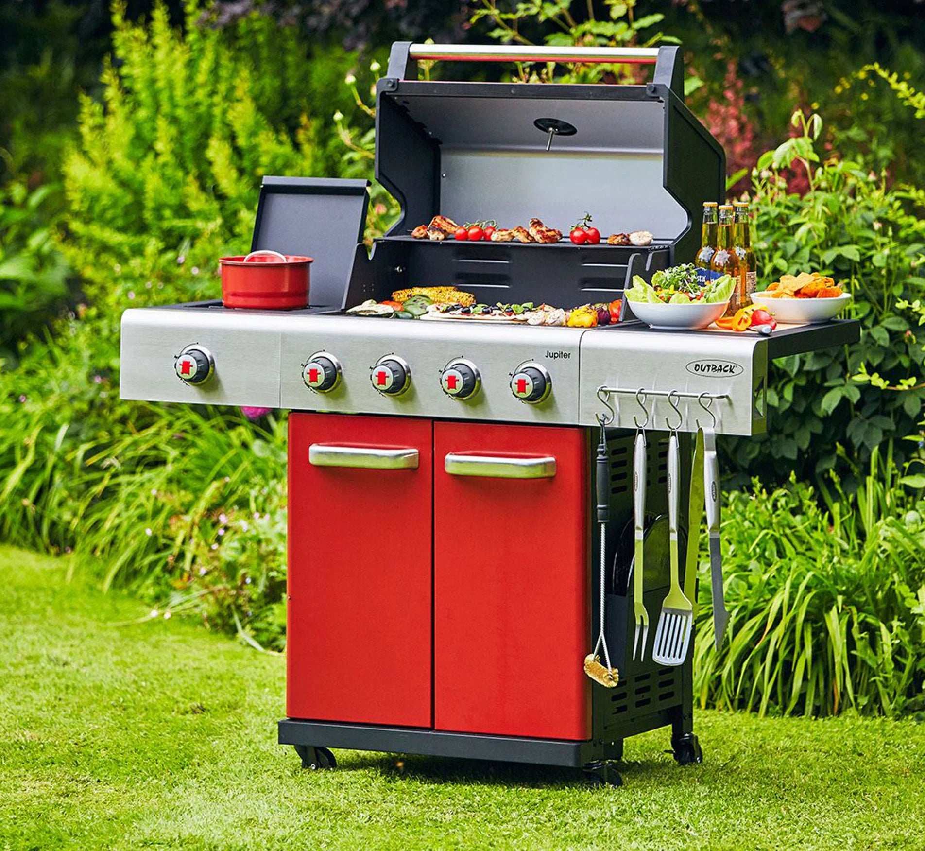 Outback Jupiter 4 Burner Hybrid BBQ Red
