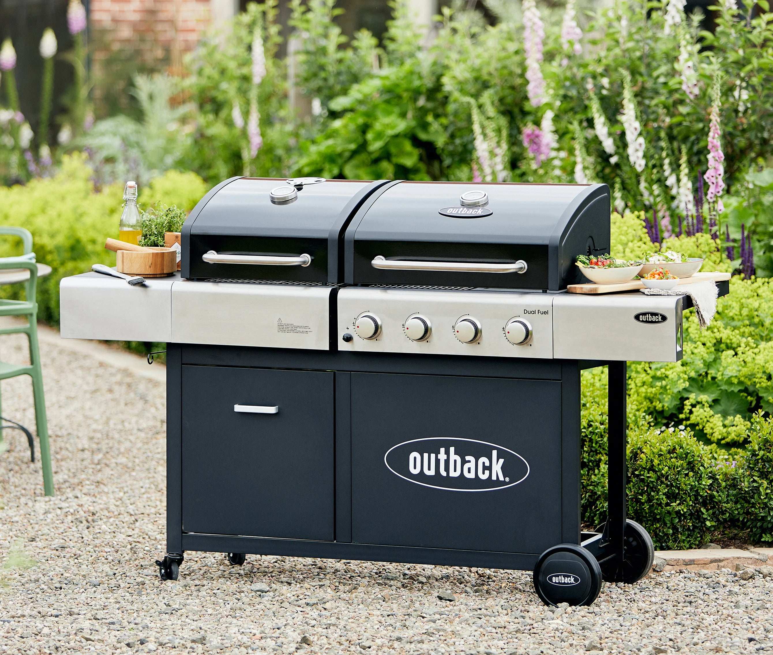 Outback Dual Fuel 4 Burner Combi Charcoal/Gas BBQ (OUT370969)