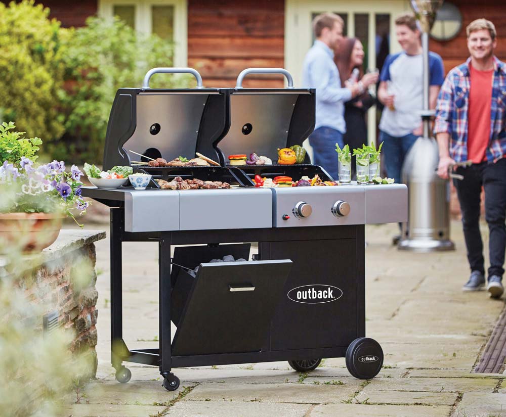 Outback Dual Fuel 2 Burner Combi Charcoal/Gas BBQ