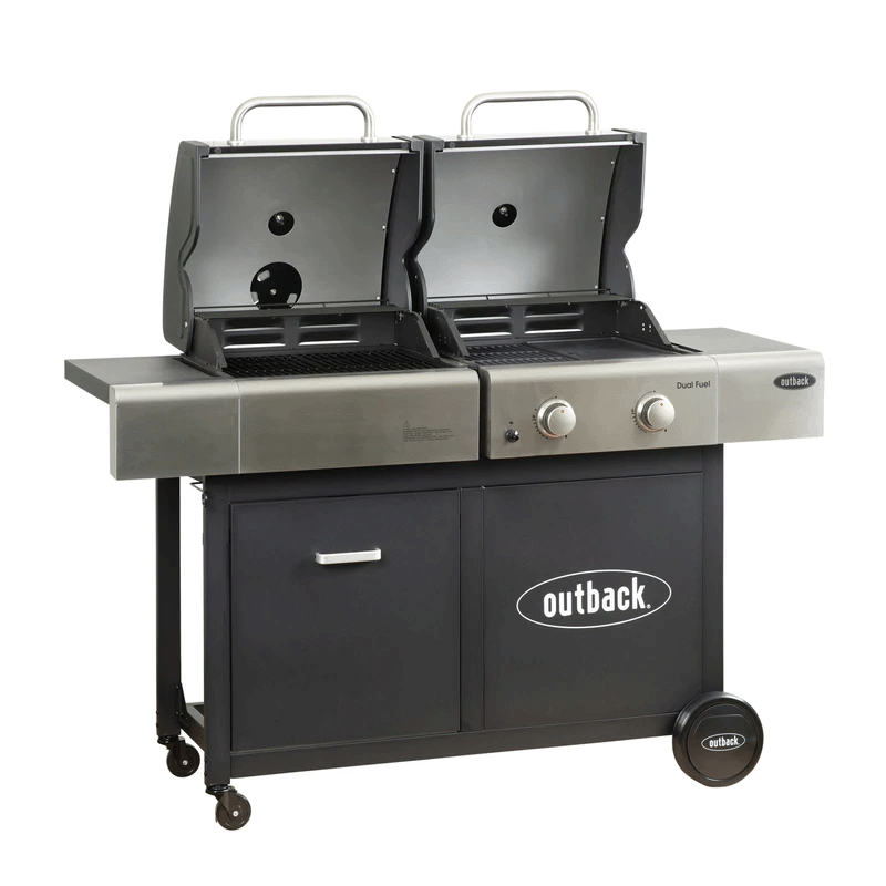 Outback Dual Fuel 2 Burner Combi Charcoal Gas BBQ OUT370968