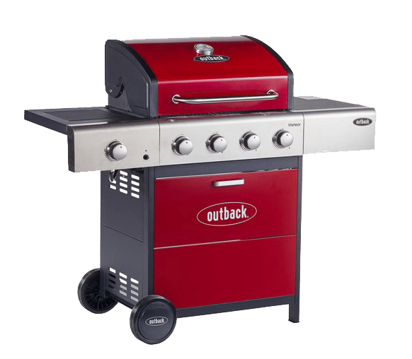 Outback Meteor 4 Burner Gas BBQ Red Hooded