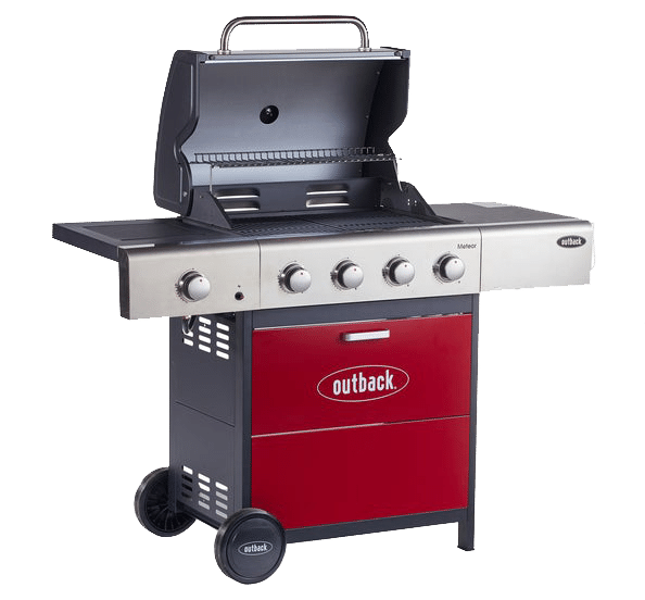 Outback Meteor 4 Burner Gas BBQ Red Hooded